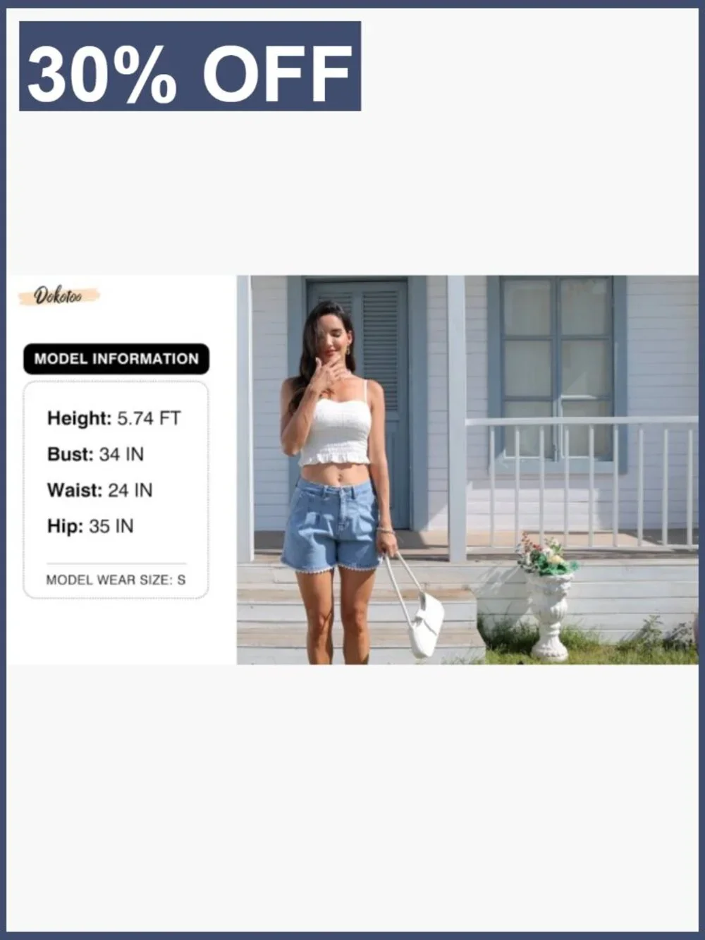Scalloped Lace Trim High Waist Denim Shorts Pleated Wide Leg Summer